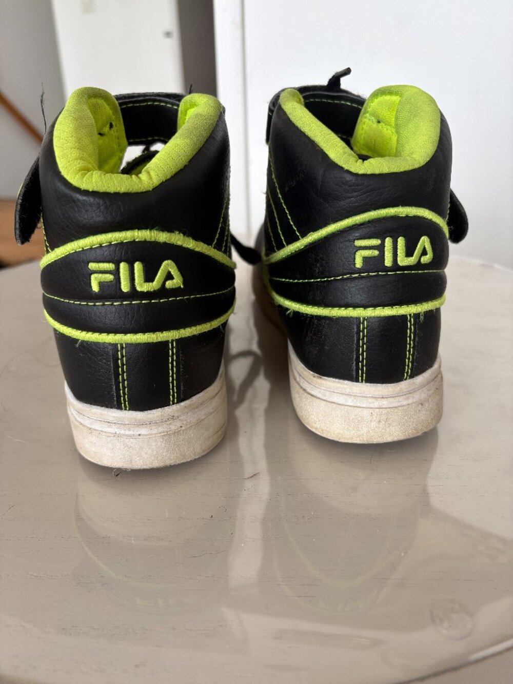 FILA Black & Neon Green High-Top Sneakers - Lace-Up + Velcro Strap